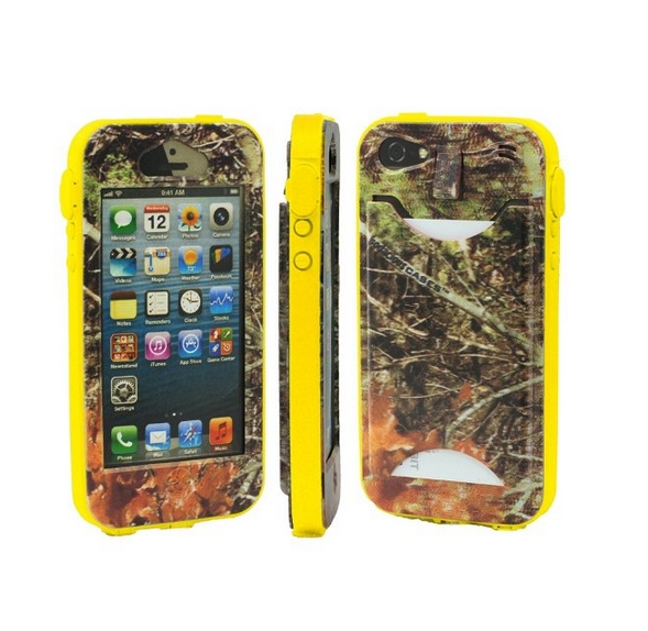 Durable Camouflauge iPhone 5 Band-It Case Orange Cambo with Yellow Band